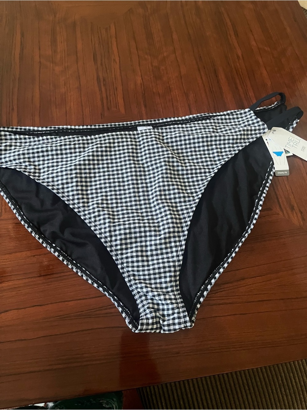 Time and Tru Black and White Gingham Cheeky Bikini Bottoms size 3XL